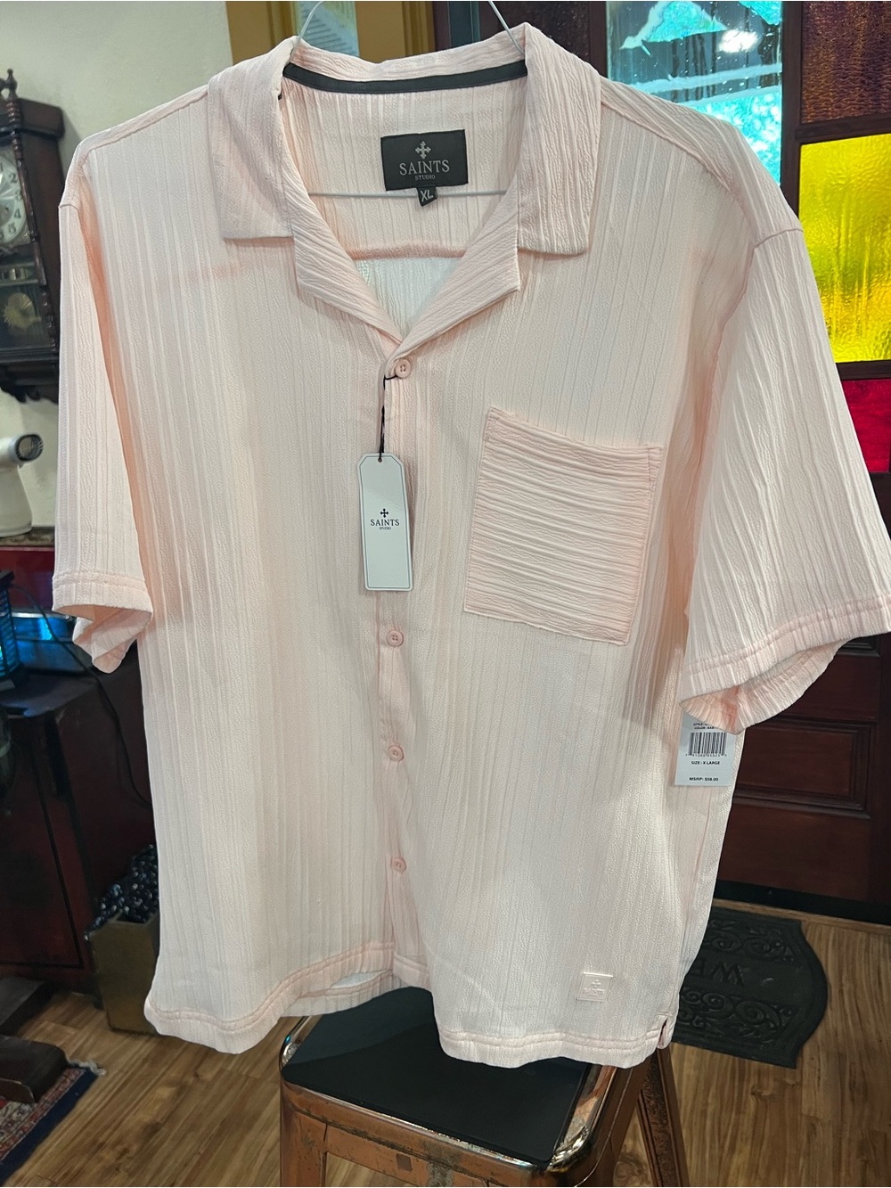 Saints Pale Pink Short-Sleeve Button-Down Shirt